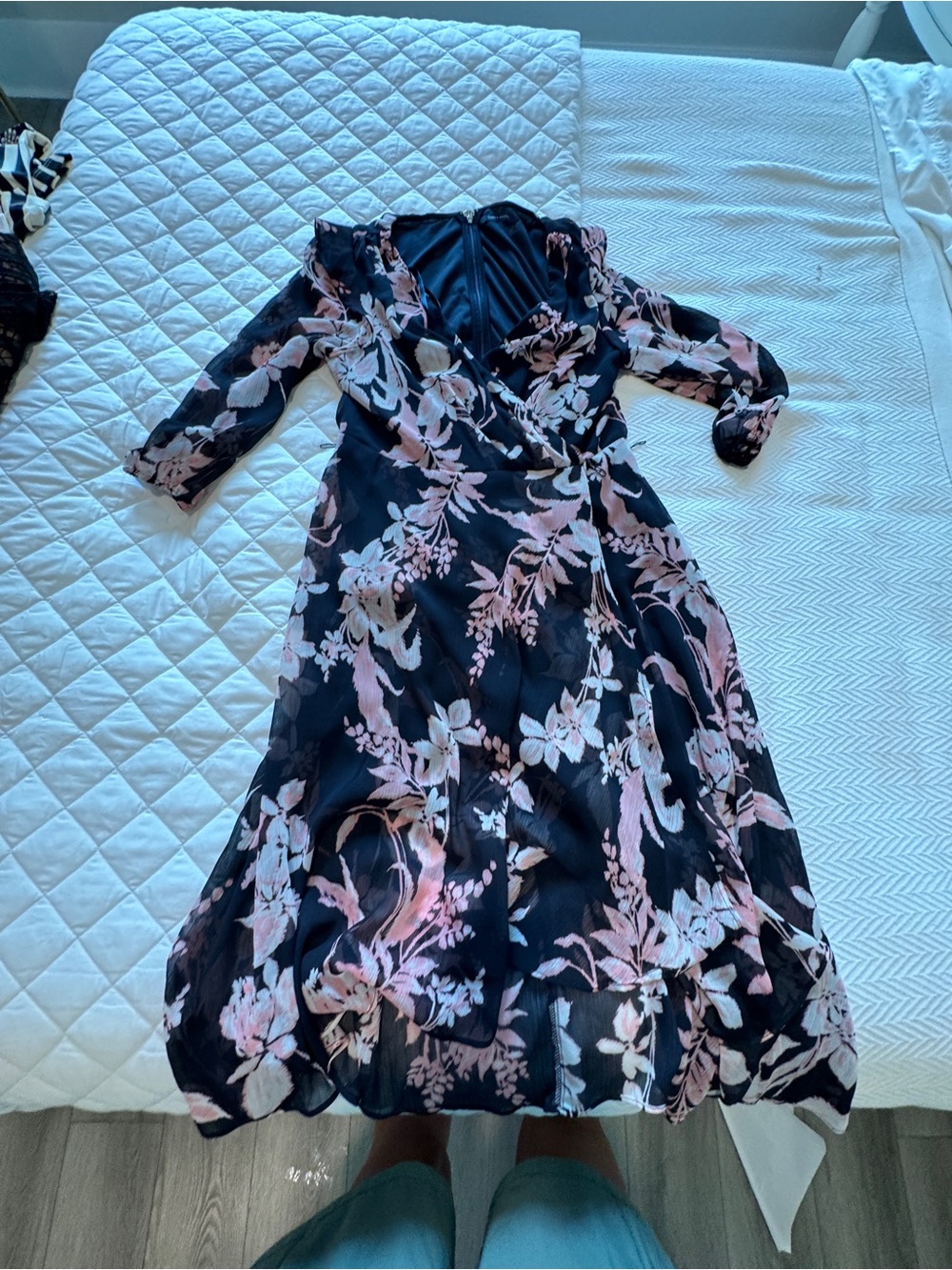 Tommy Hilfiger Black and Blush Floral Long Sleeve Wrap Dress